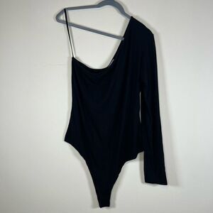 NWT LNA Clothing Slade Heavy Rib One Shoulder Bodysuit Black 2X